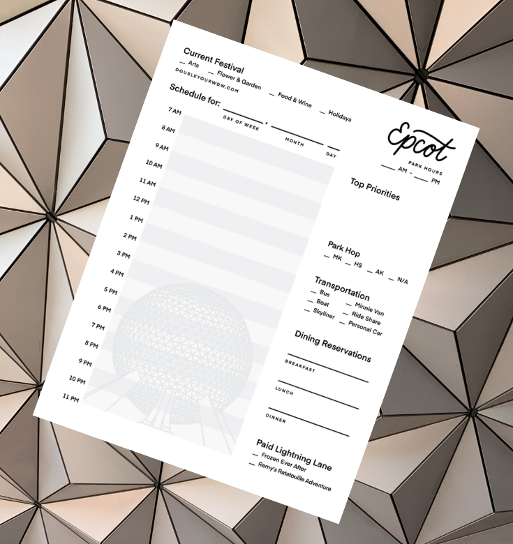 Walt Disney World Itinerary Sheet WDW Planning Spreadsheet