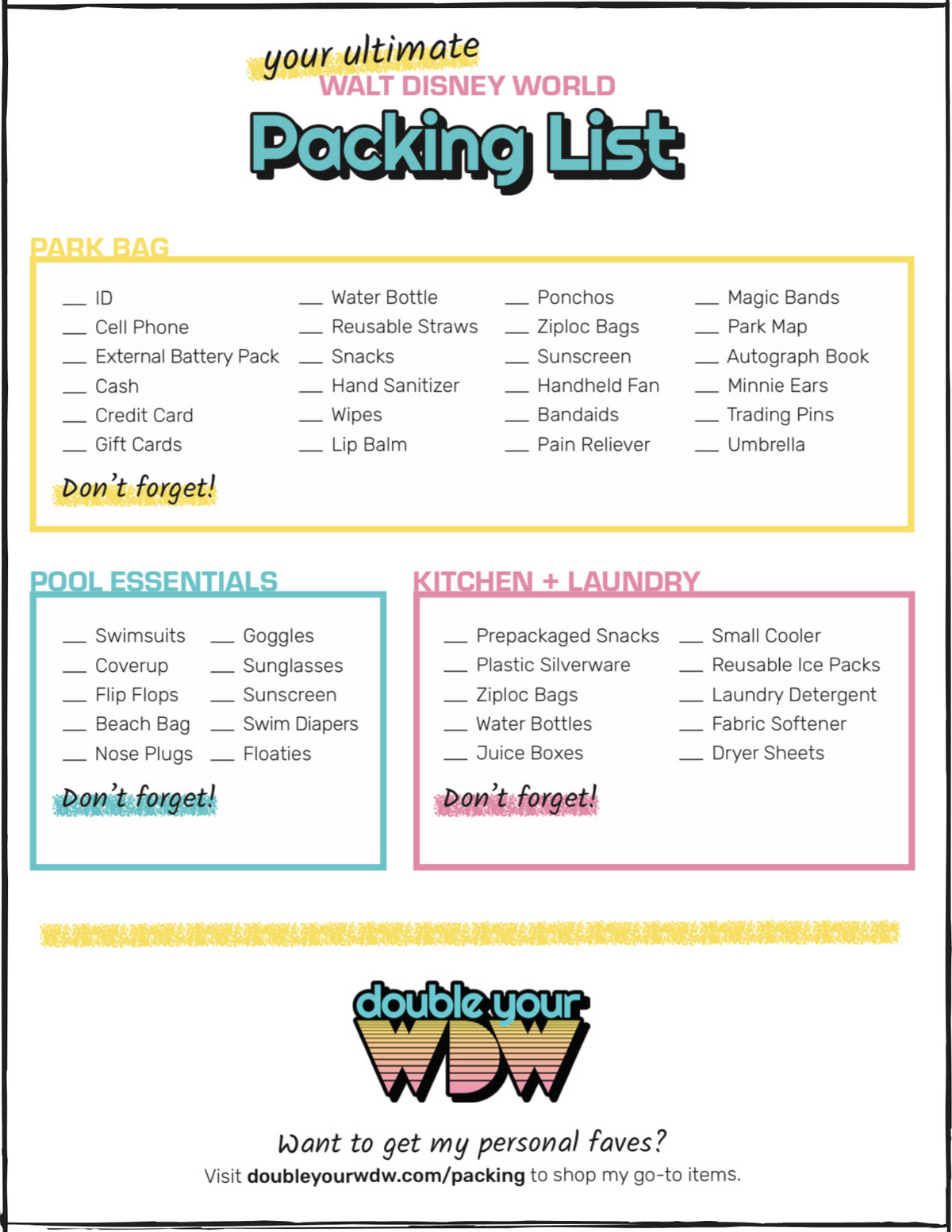 Disney World Ultimate Packing List (Printable Download)