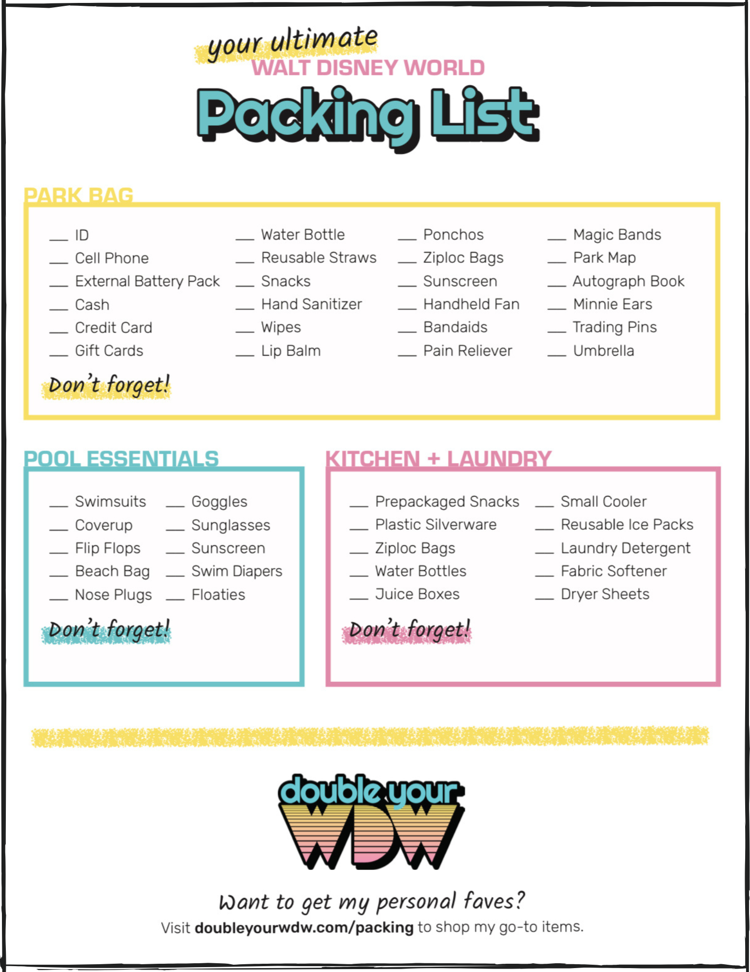 Disney World Ultimate Packing List - Free Printable Download - Double Your  WDW