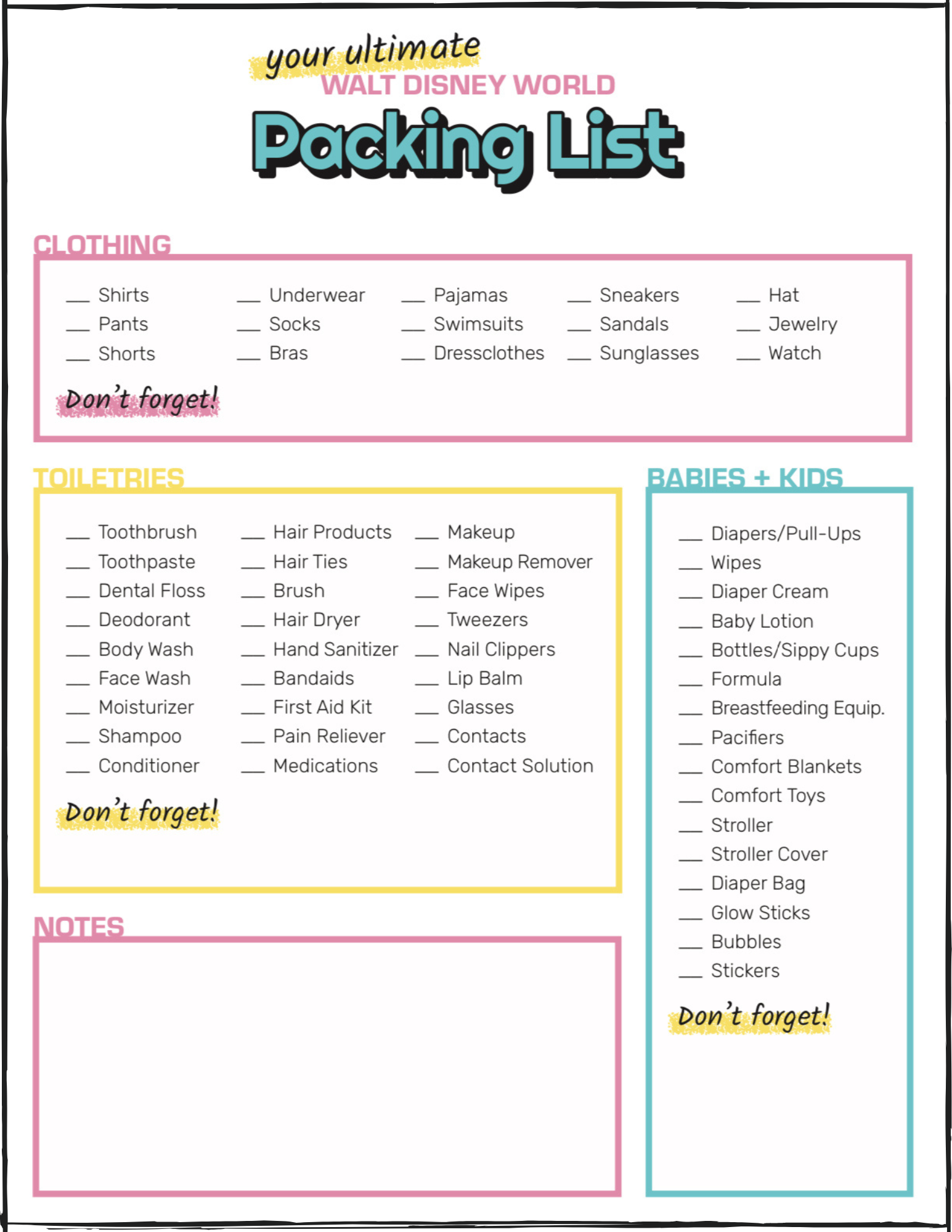 Disney World Ultimate Packing List - Free Printable Download - Double ...